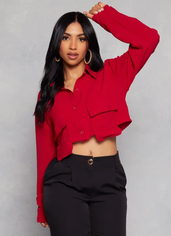 Airy Cargo Pocket Cropped Shirt sold by Rainbow