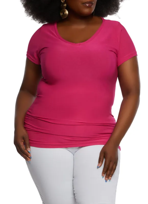 Plus Size Ruched Side V Neck T Shirt sold by Rainbow
