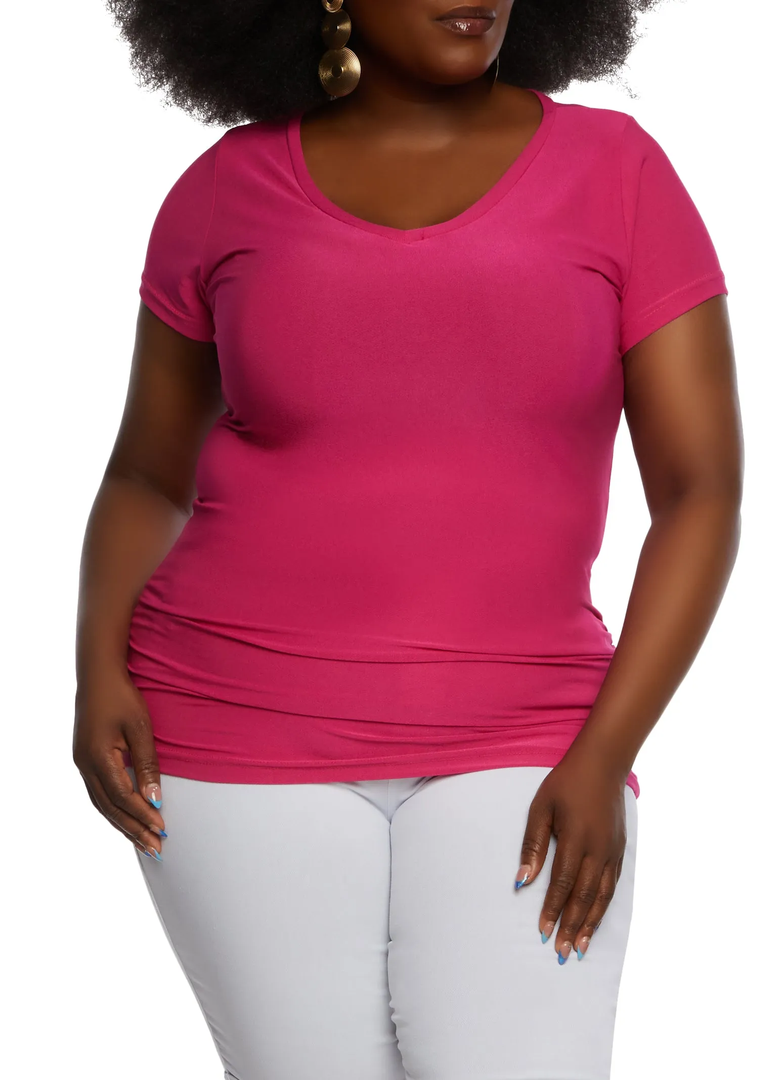 Plus Size Ruched Side V Neck T Shirt sold by Rainbow