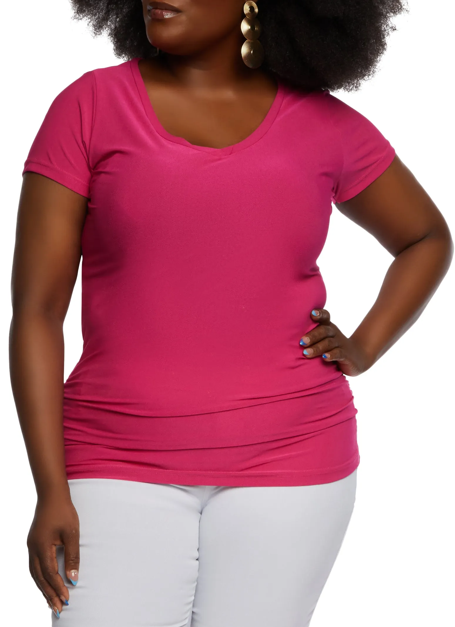 Plus Size Ruched Side V Neck T Shirt sold by Rainbow product image thumbnail 2
