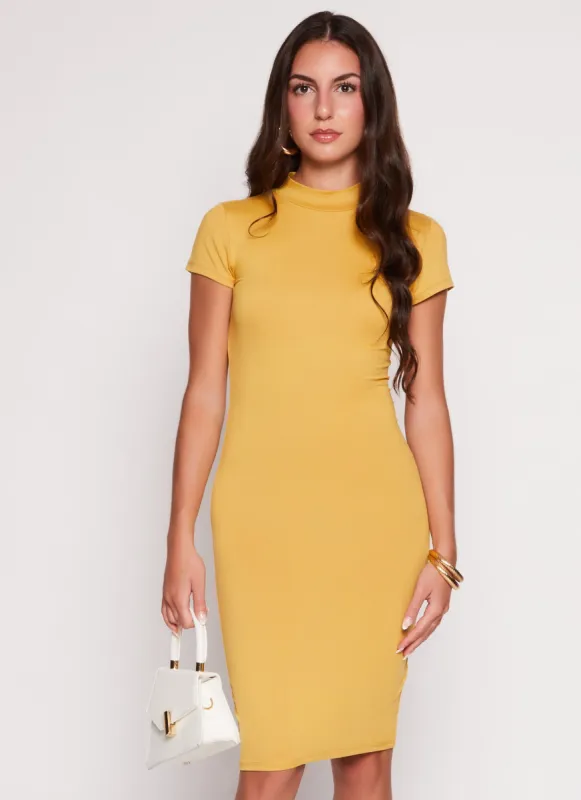 Solid Mock Neck Midi Dress sold by Rainbow