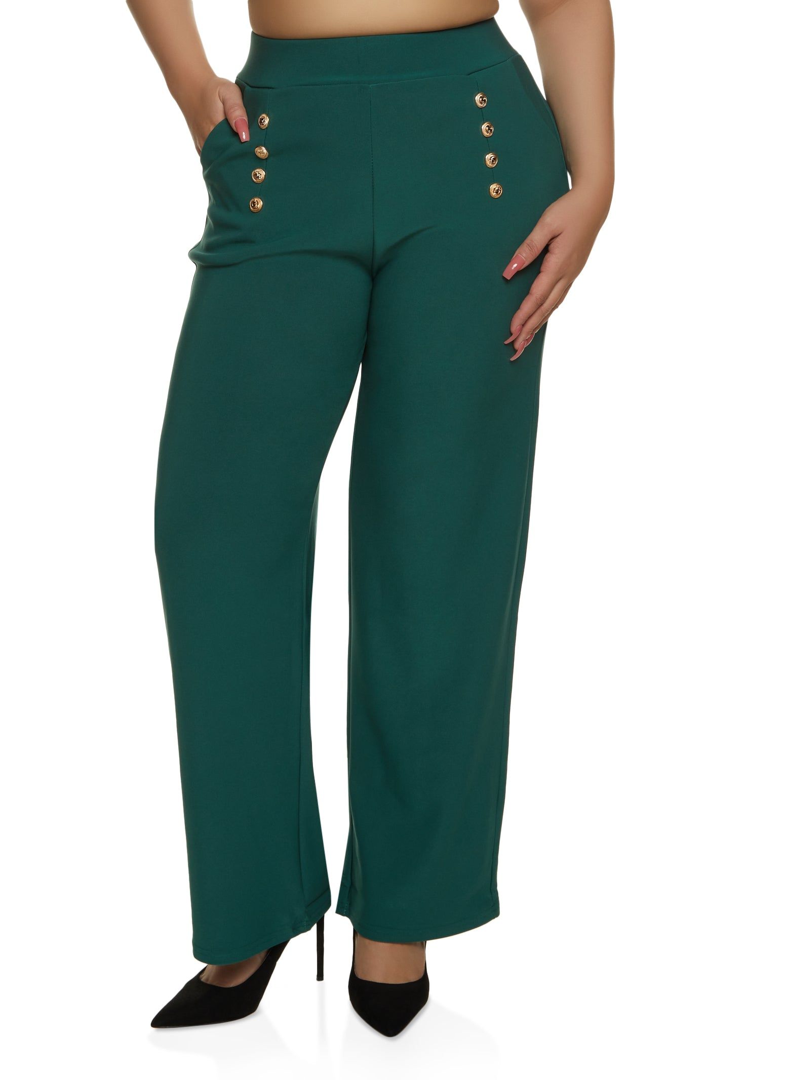 Plus Size Faux Button Detail Wide Leg Dress Pants sold by Rainbow