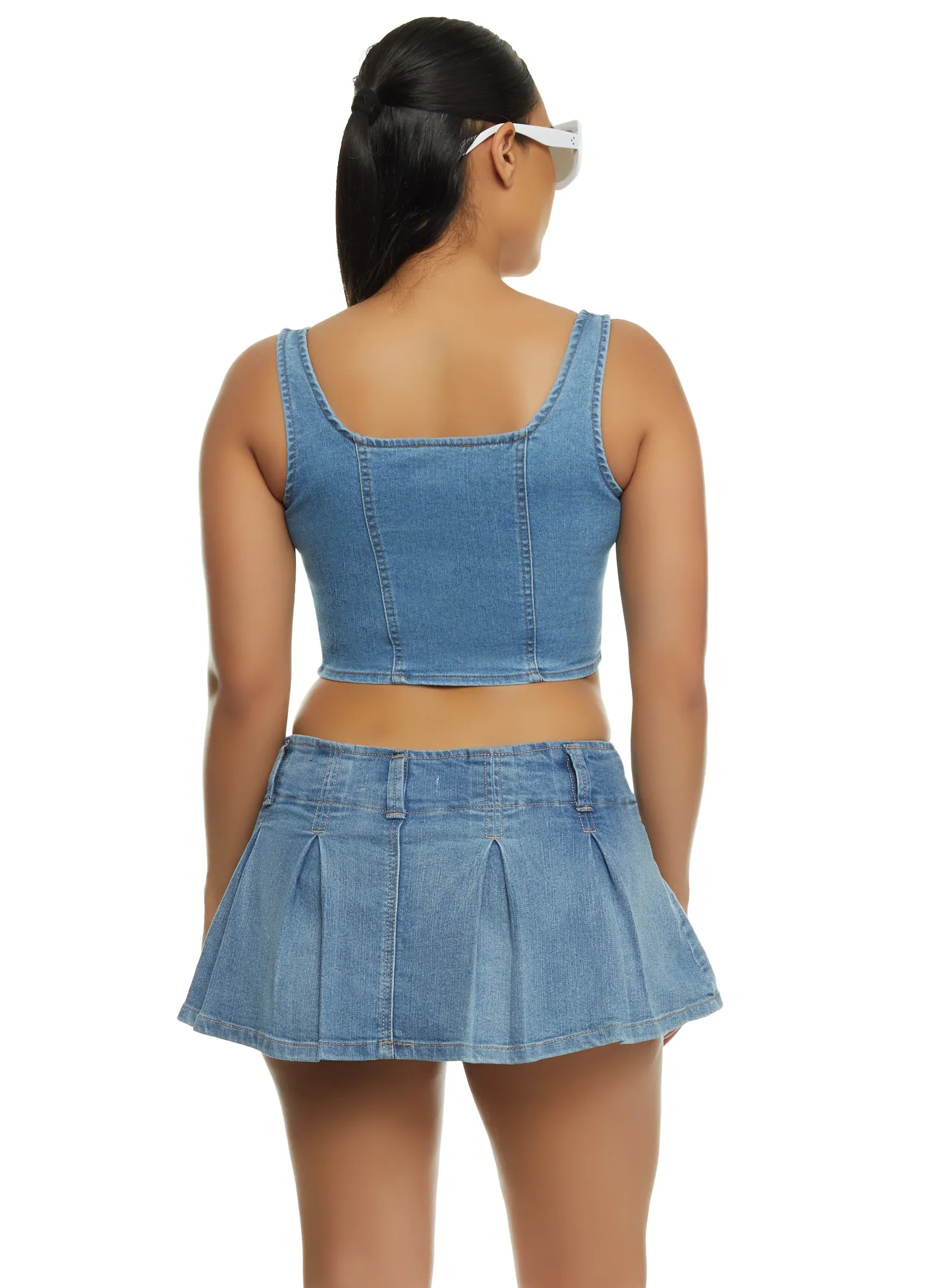 Denim Zip Up Bustier Crop Top sold by Rainbow product image thumbnail 2