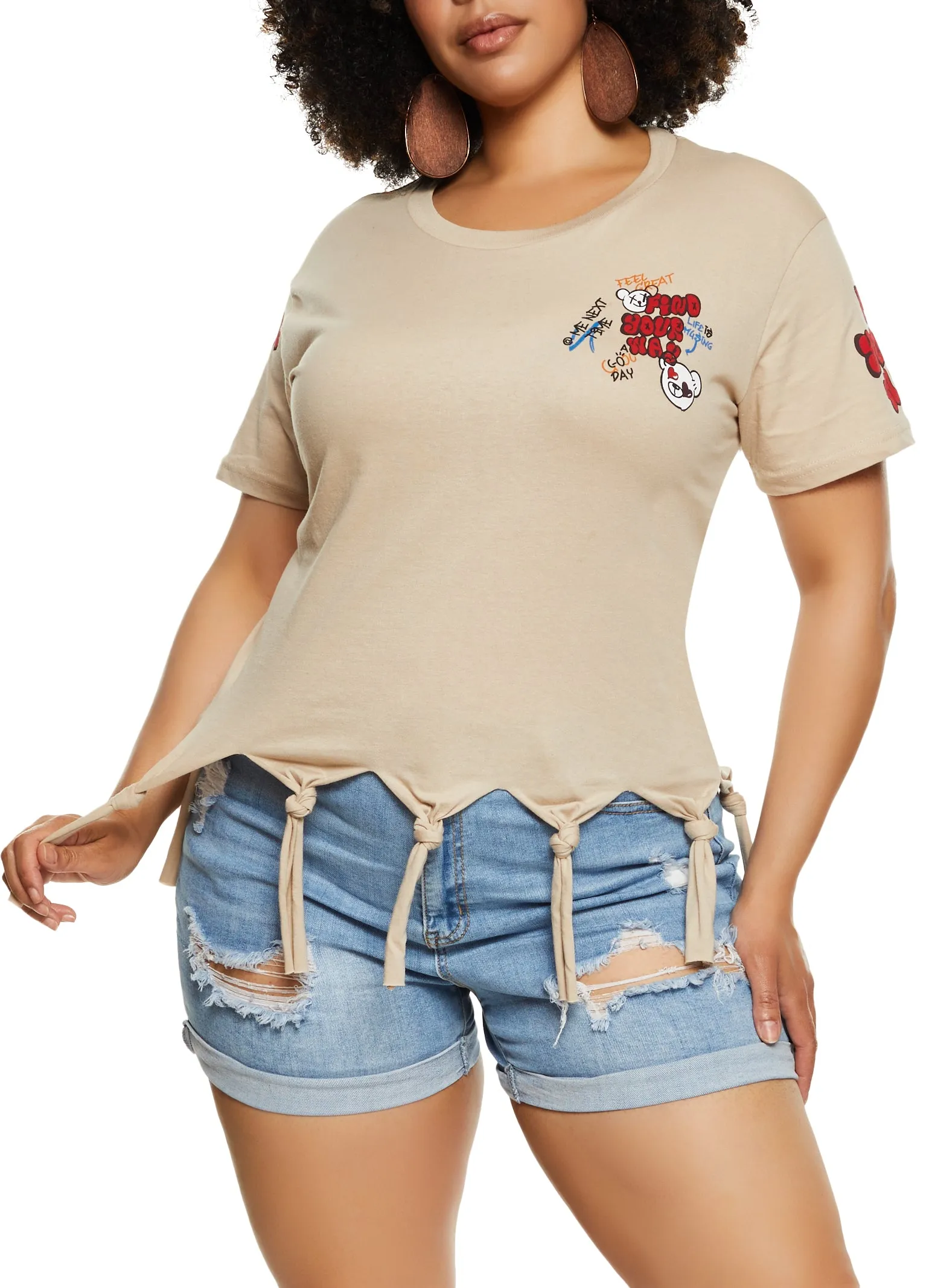 Plus Size Knotted Fringe Find Your Way Graphic Tee sold by Rainbow