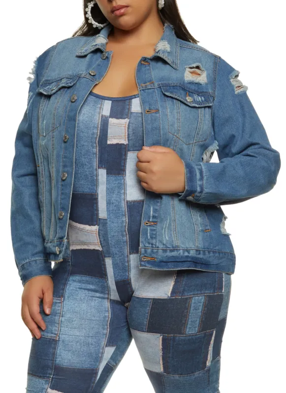 Plus Size Almost Famous Distressed Jean Jacket sold by Rainbow