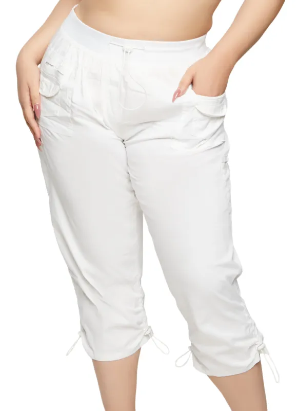 Plus Size Poplin Toggle Drawstring Hem Capris sold by Rainbow