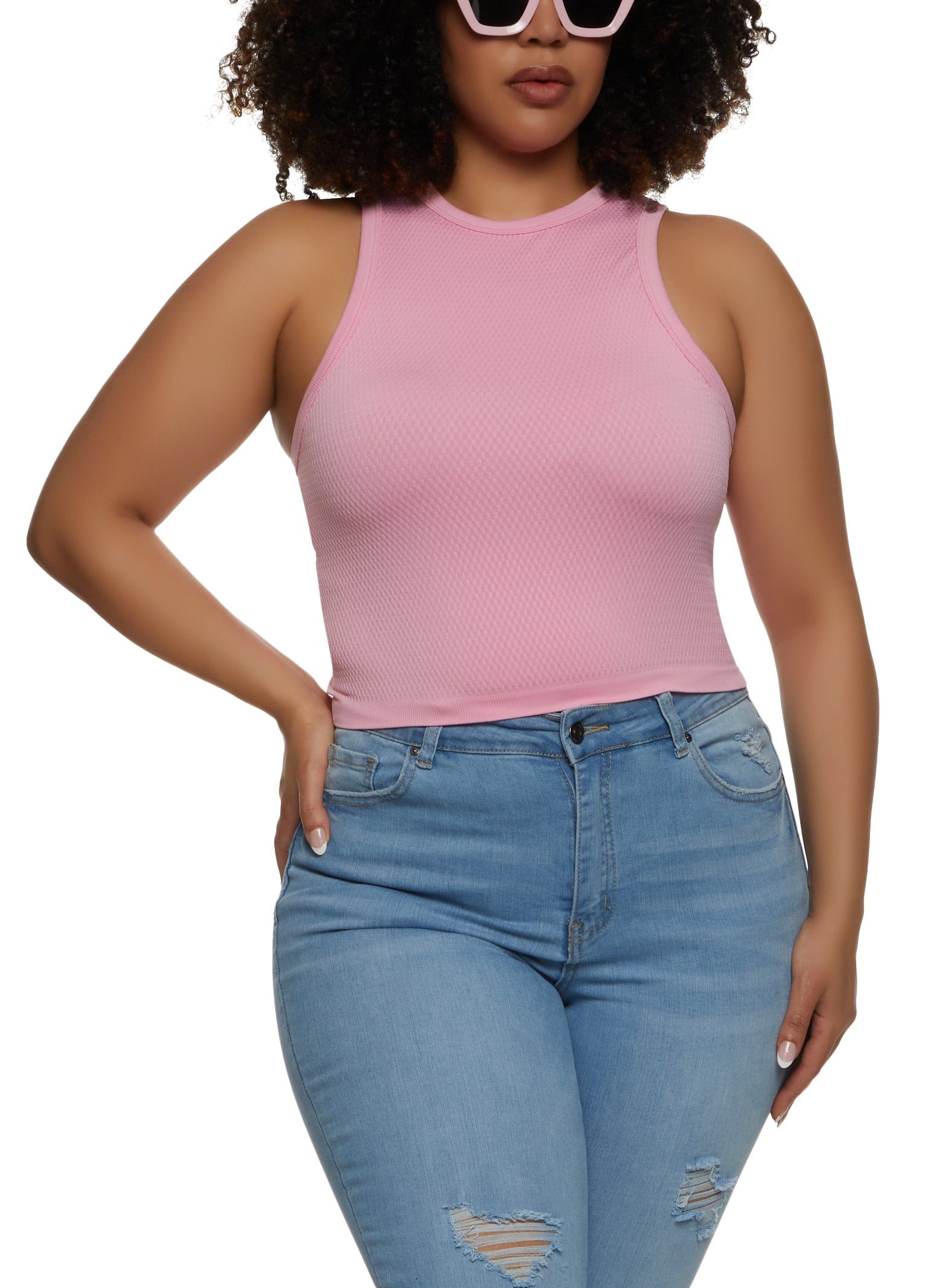 Plus Size Textured Knit Racerback Tank Top sold by Rainbow