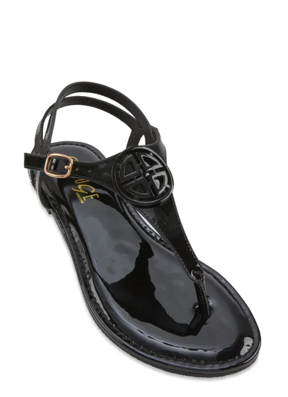 Geo Pendant Thong Ankle Strap Sandals sold by Rainbow