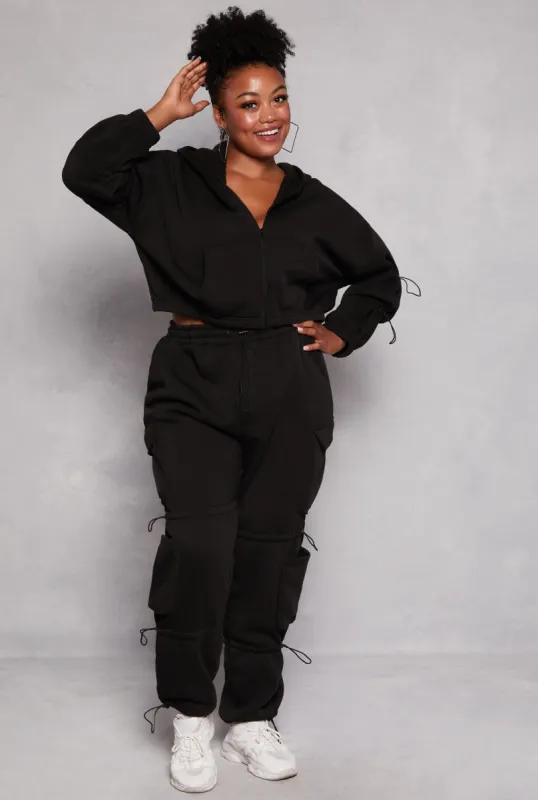 Plus Size Fleece Toggle Drawstring Cargo Joggers sold by Rainbow