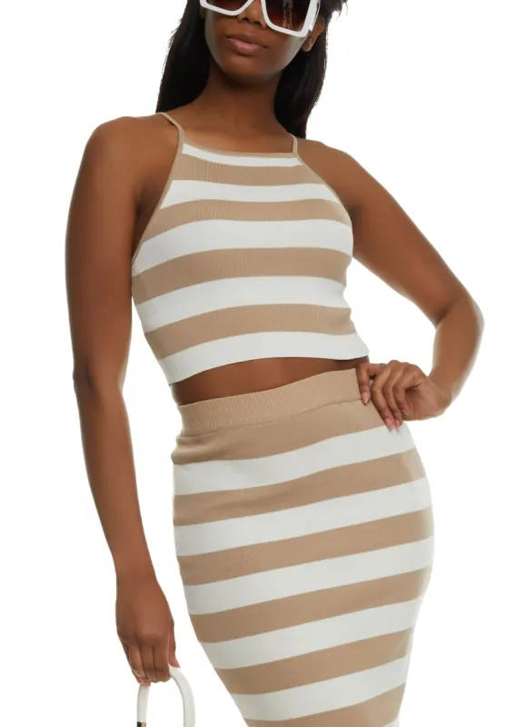 Striped Sleeveless High Neck Tank Top sold by Rainbow