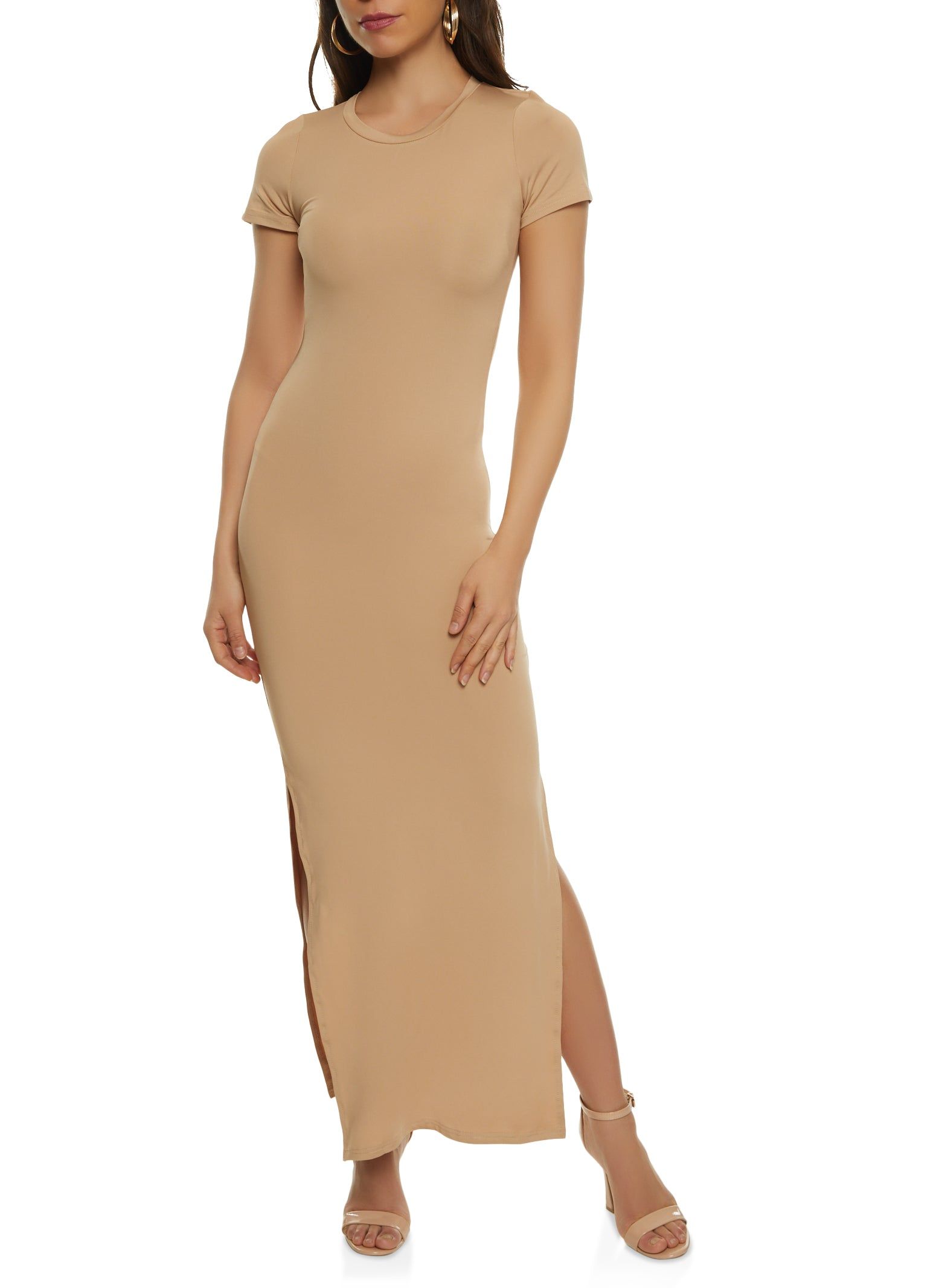 Crew Neck Side Slit Maxi Dress sold by Rainbow product image thumbnail 2