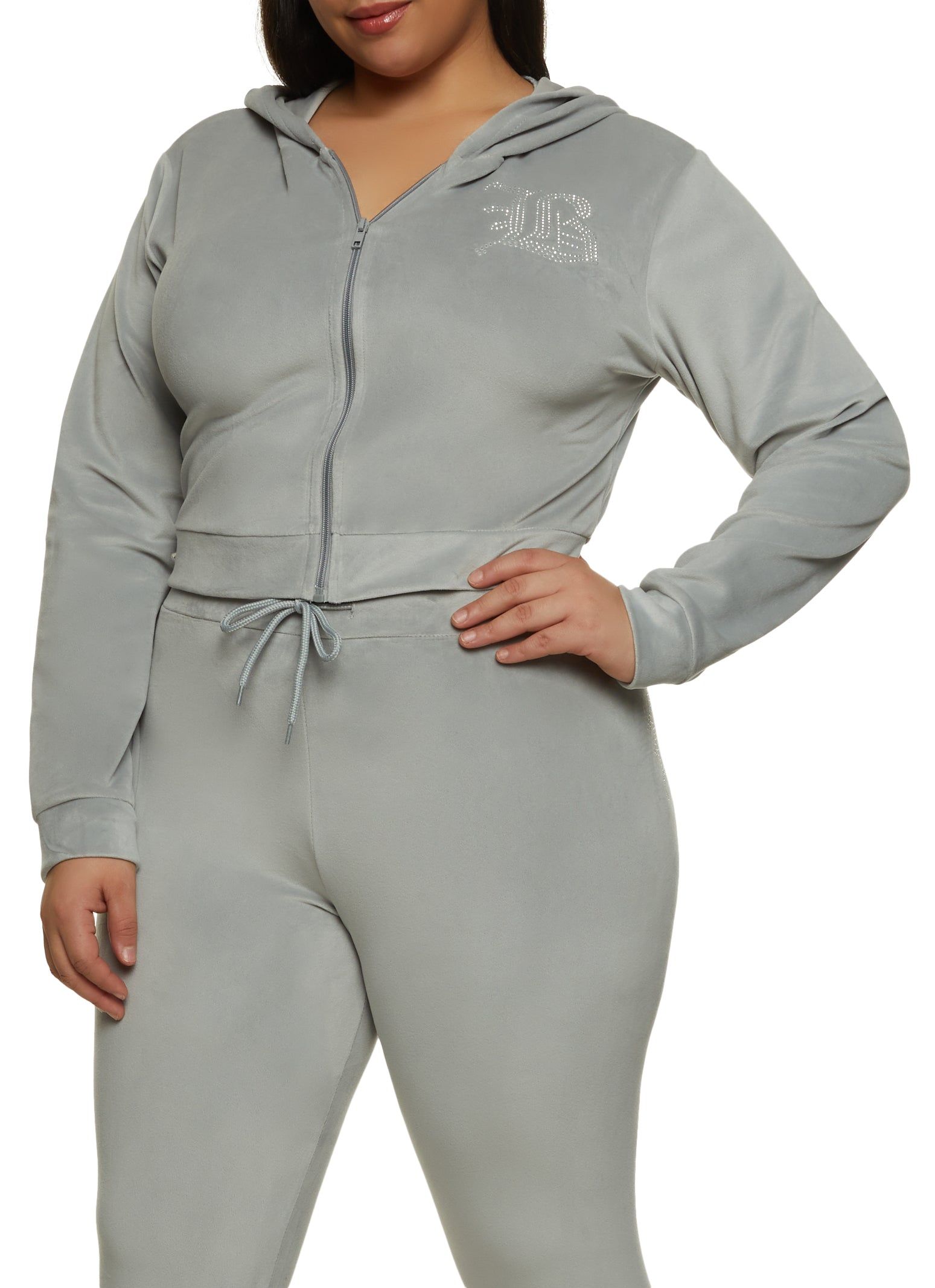 Plus Size B Initial Rhinestone Studded Hoodie sold by Rainbow