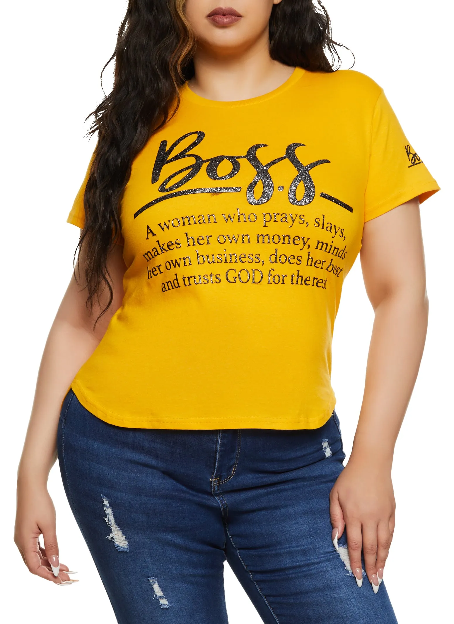 Plus Size Boss Glitter Graphic High Low Tee sold by Rainbow product image thumbnail 2