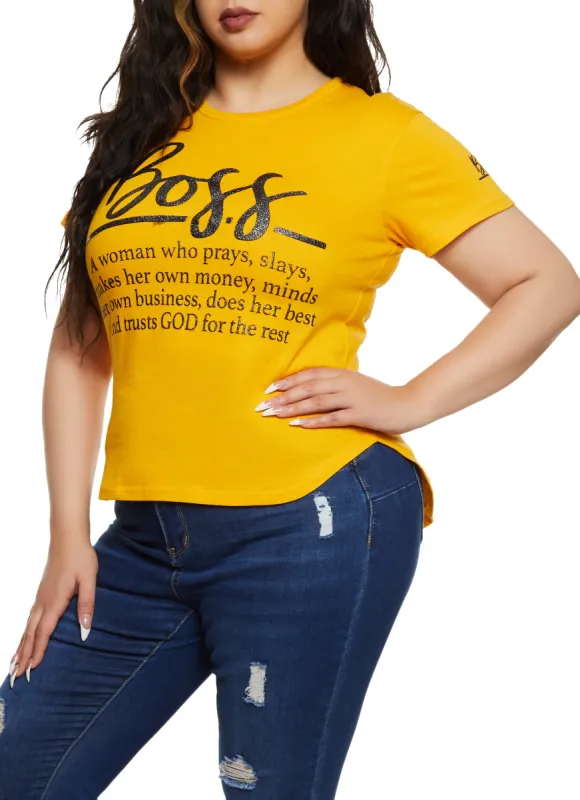 Plus Size Boss Glitter Graphic High Low Tee sold by Rainbow