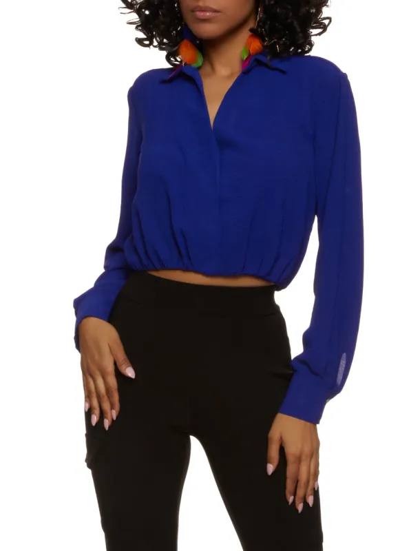Snap Button Detail Cropped Blouse sold by Rainbow