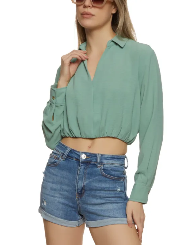 Snap Button Detail Cropped Blouse sold by Rainbow