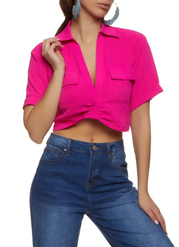 Twist Front Flap Pocket Crop Top sold by Rainbow