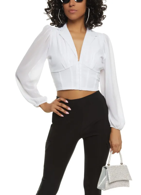 Pleated Button Front Crop Blouse sold by Rainbow