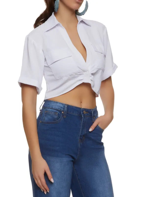 Twist Front Flap Pocket Crop Top sold by Rainbow