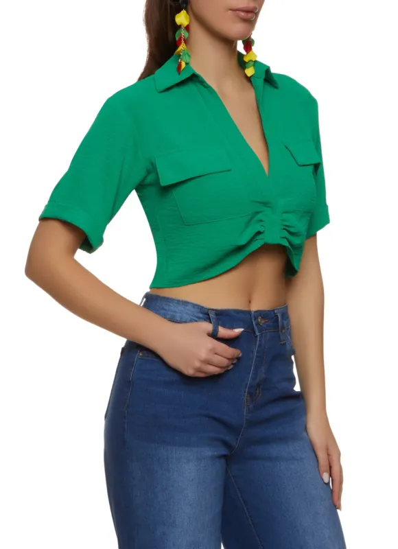 Twist Front Flap Pocket Crop Top sold by Rainbow