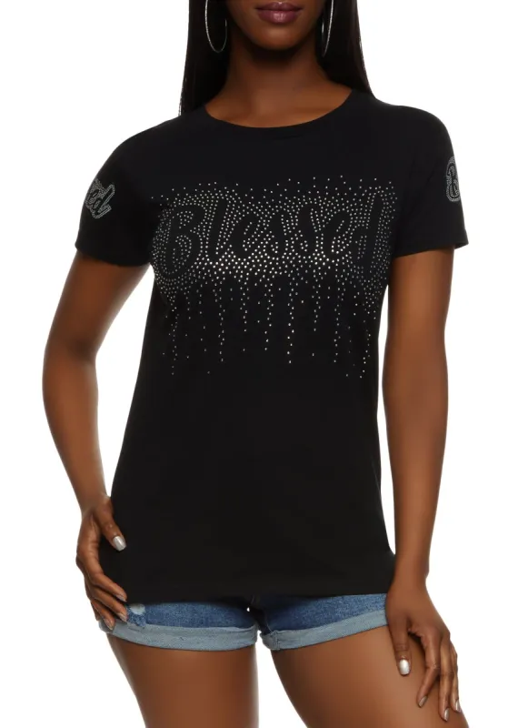 Blessed Rhinestone Studded Tee made by Rainbow