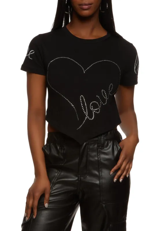 Love Heart Rhinestone Hanky Hem Tee sold by Rainbow