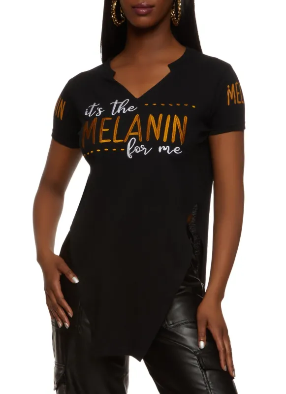 Its The Melanin For Me Embroidered Tunic Tee sold by Rainbow