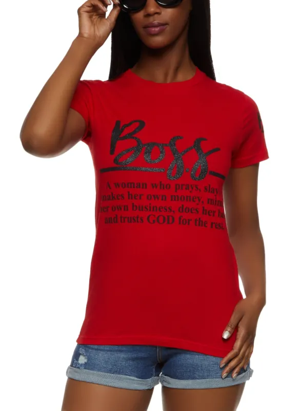 Boss Glitter Graphic T Shirt sold by Rainbow