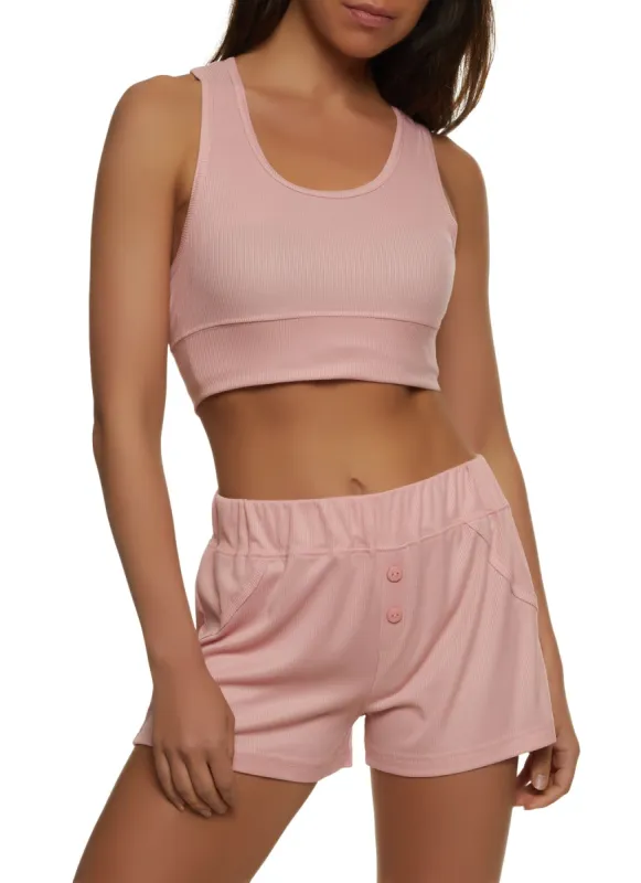 Ribbed Knit Cropped Pajama Tank Top and Shorts sold by Rainbow