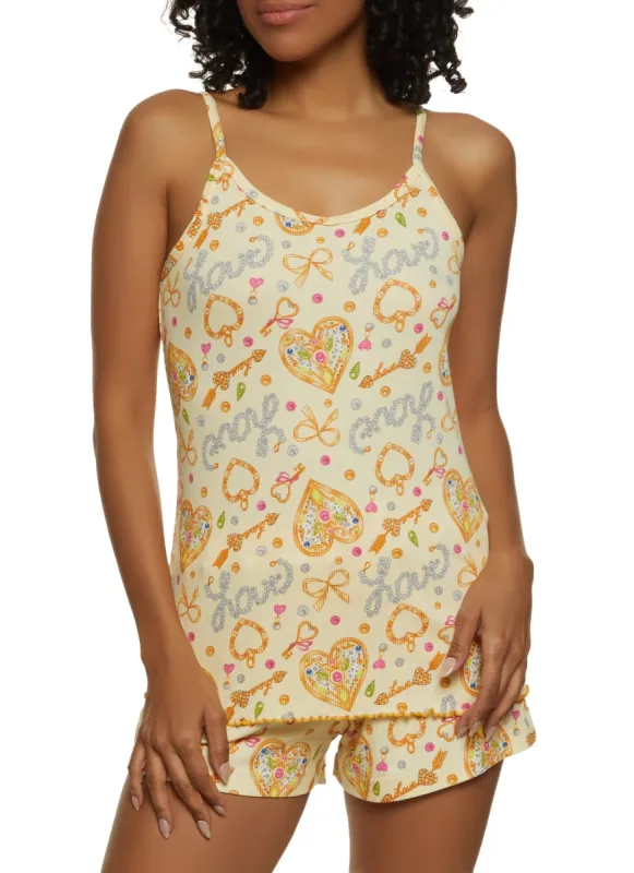 Ribbed Love Pearl Print Pajama Cami and Shorts sold by Rainbow