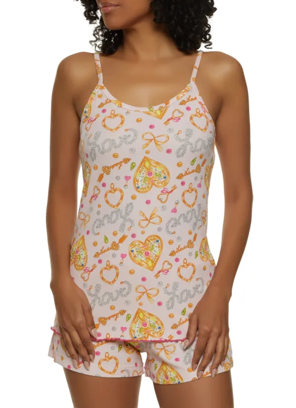 Ribbed Love Pearl Print Pajama Cami and Shorts sold by Rainbow