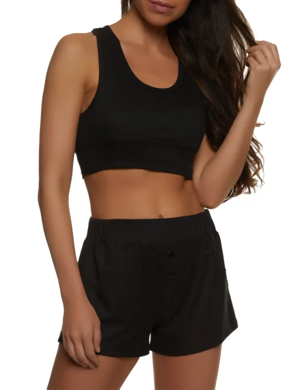 Ribbed Knit Cropped Pajama Tank Top and Shorts sold by Rainbow
