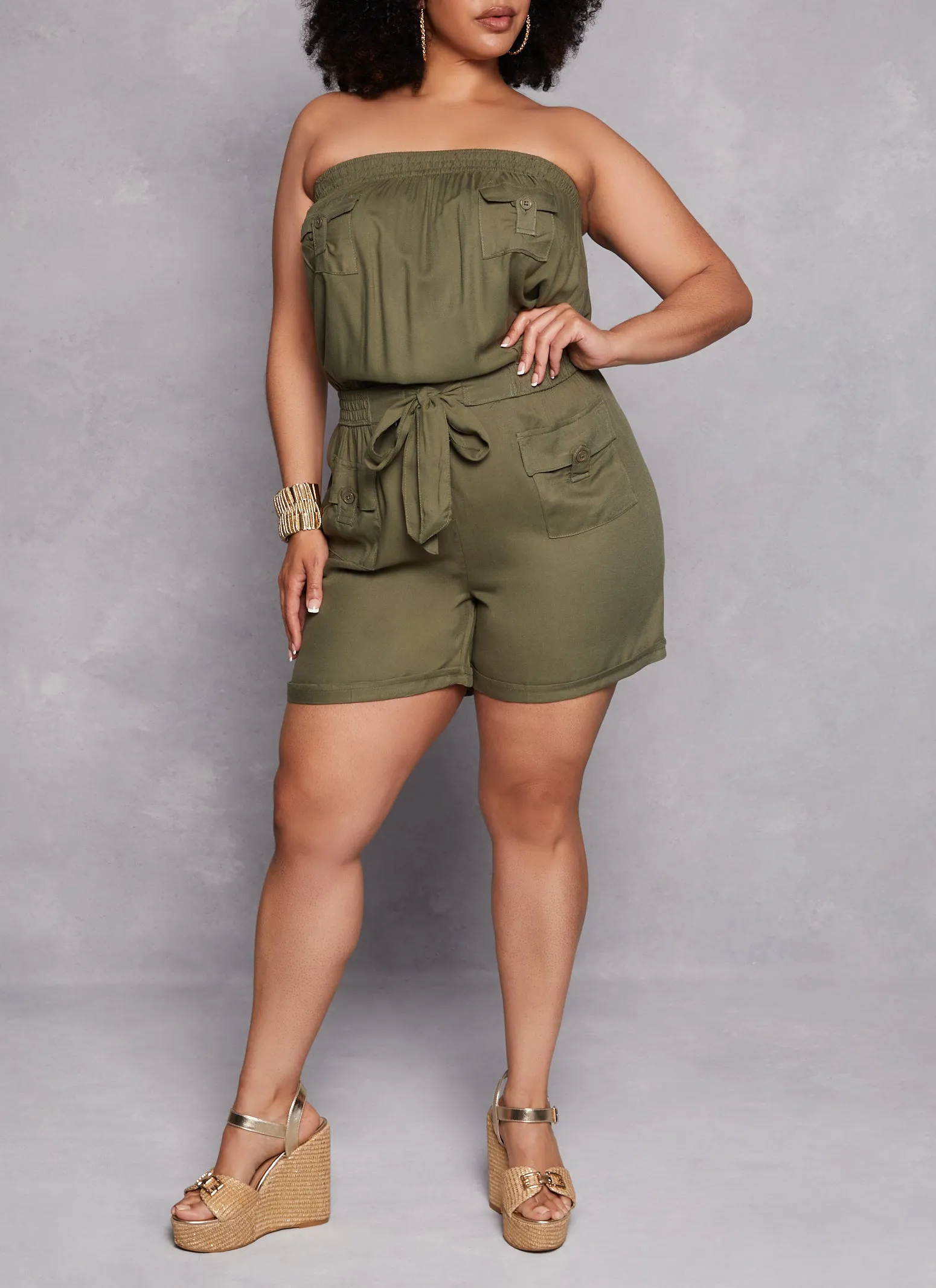Plus Size Strapless Tie Waist Utility Romper sold by Rainbow product image thumbnail 2