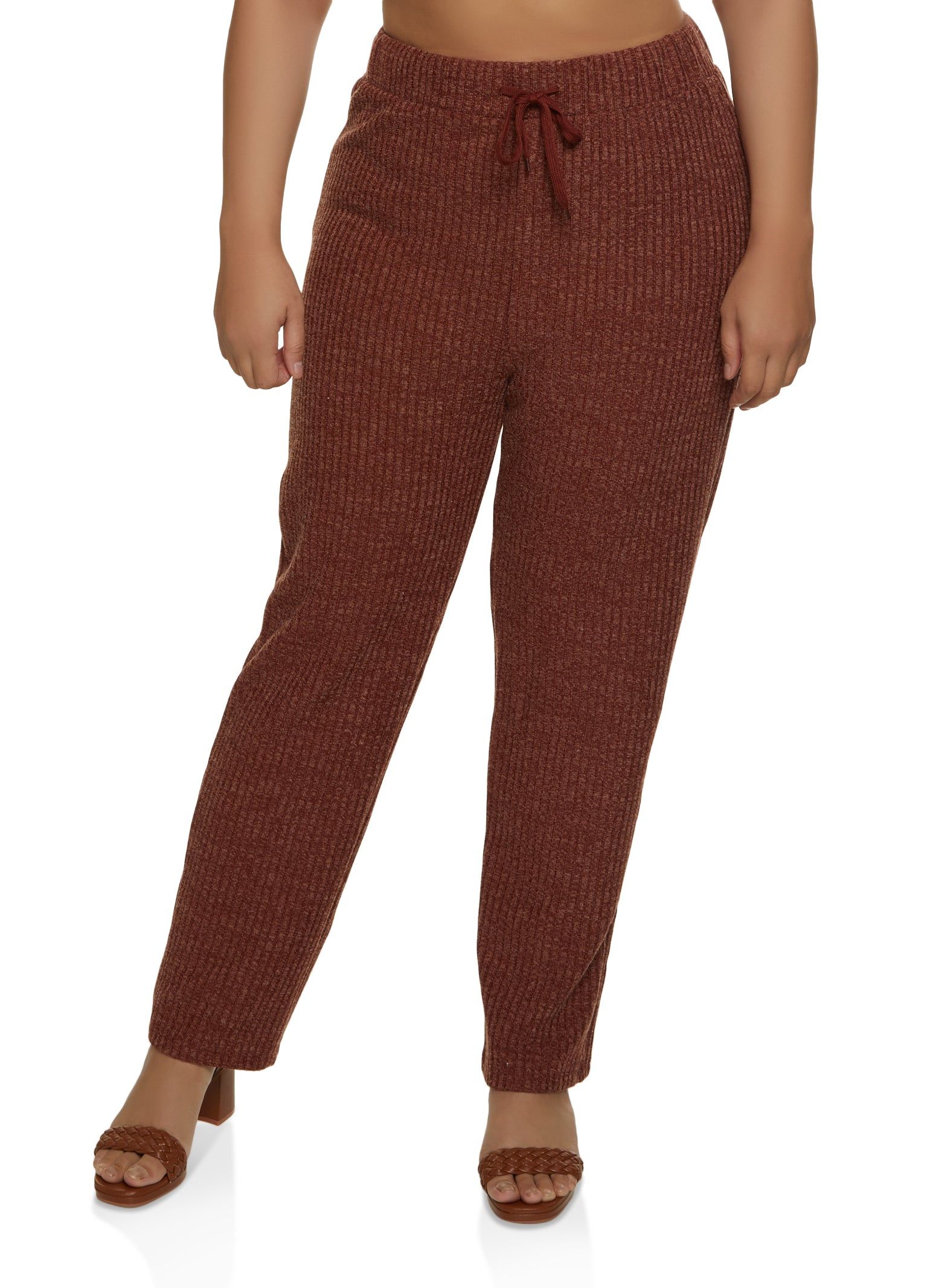 Plus Size Ribbed Drawstring Waist Pants sold by Rainbow