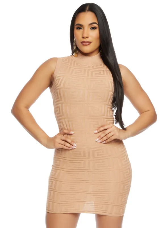 Greek Key Textured Knit Mini Dress sold by Rainbow