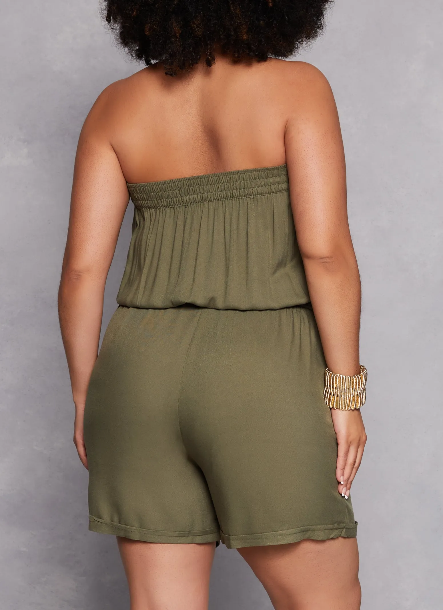 Plus Size Strapless Tie Waist Utility Romper sold by Rainbow product image thumbnail 3