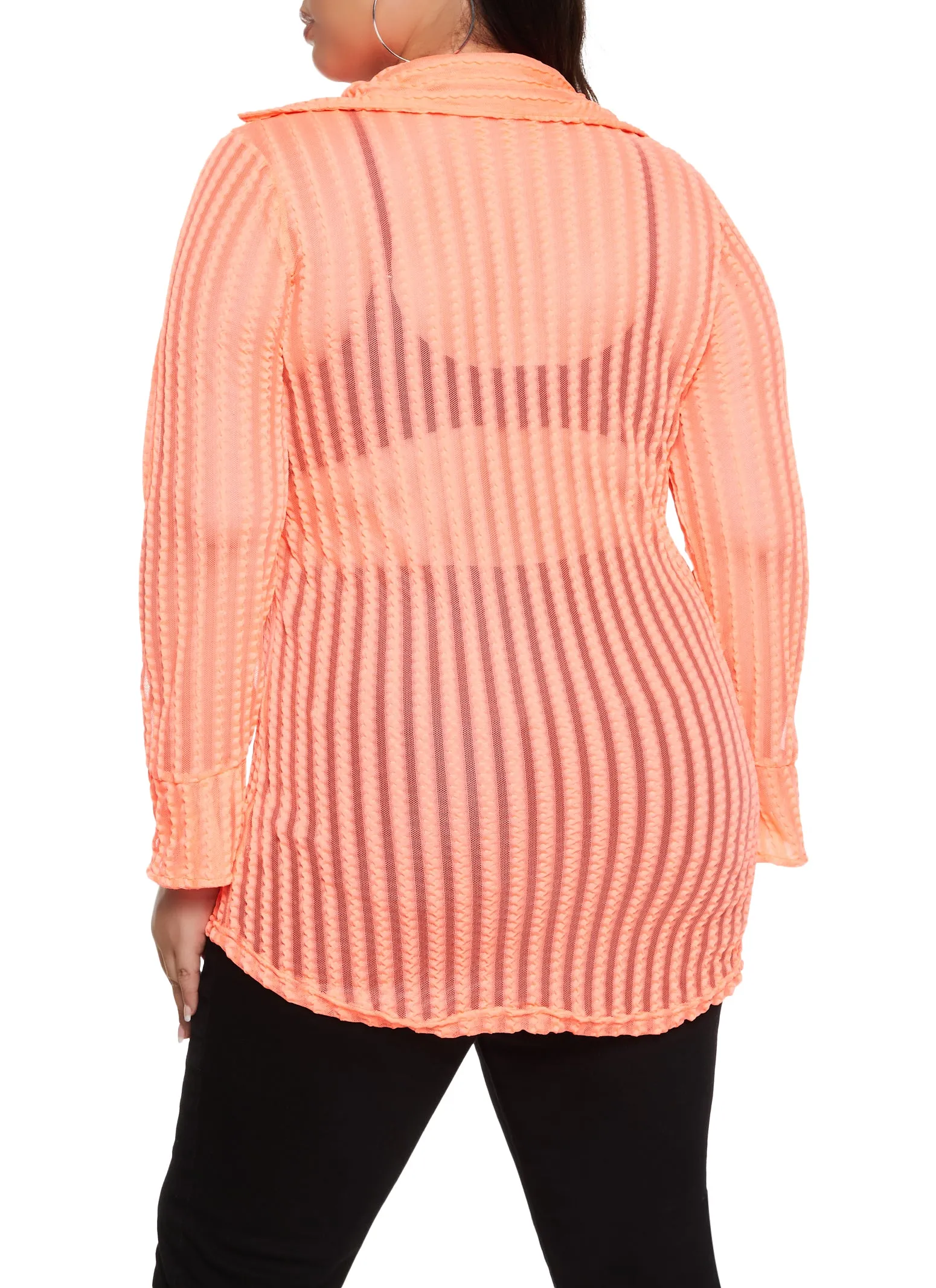 Plus Size Striped Mesh Detail Button Front Shirt sold by Rainbow product image thumbnail 2