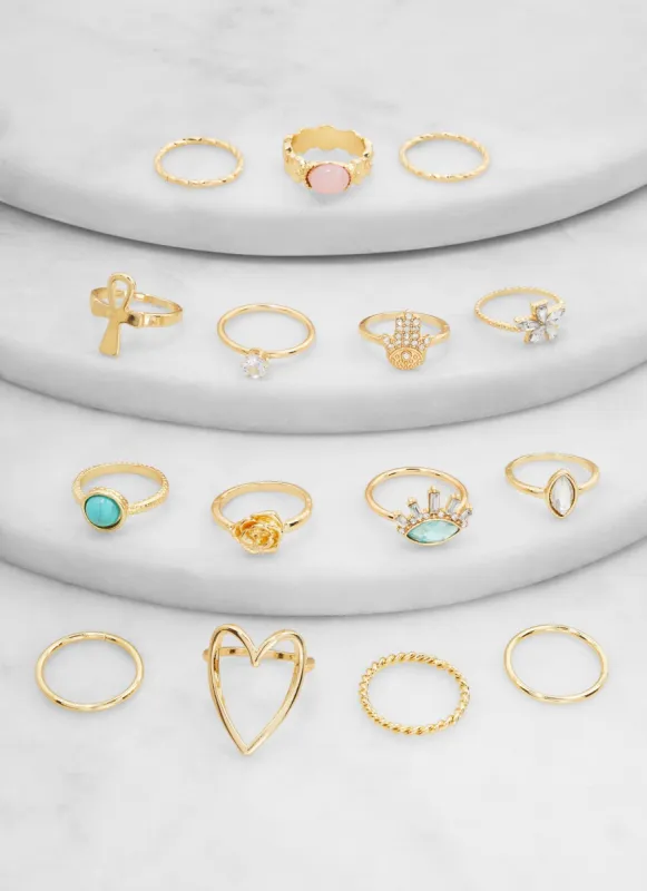 Metallic Shaped Rings Set of 15 sold by Rainbow