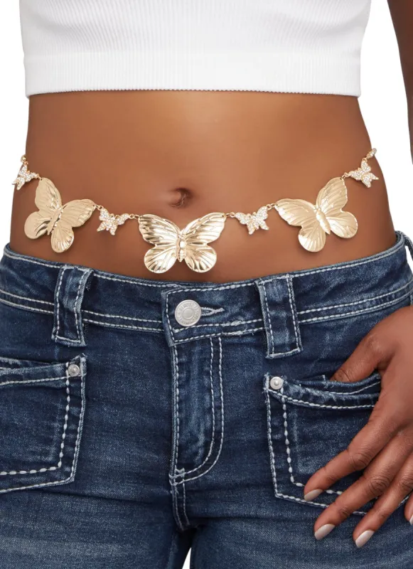 Rhinestone Butterfly Chain Belt sold by Rainbow