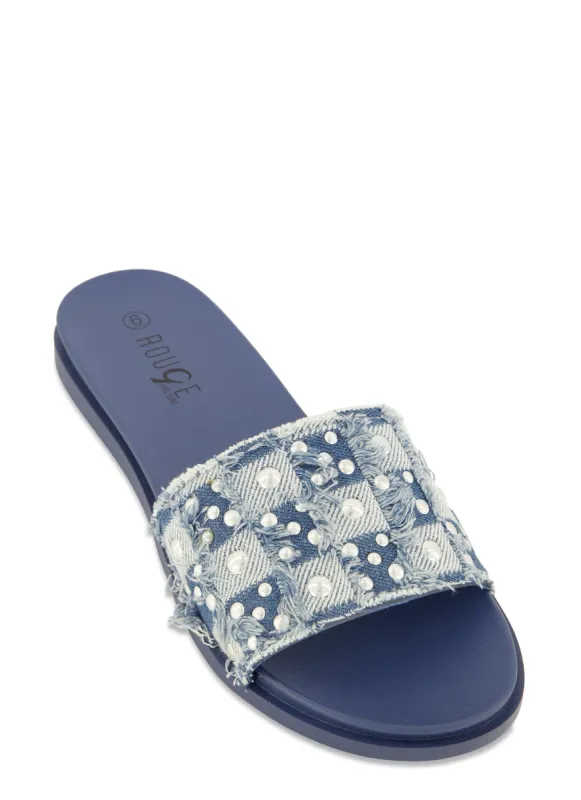 Denim Studded Band Slide Sandals sold by Rainbow