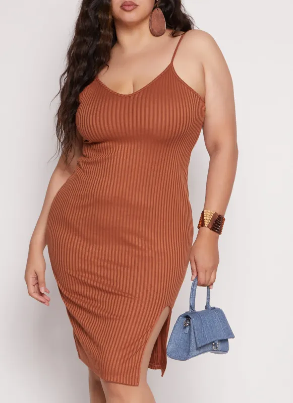 Plus Size Ribbed V Neck Cami Dress sold by Rainbow