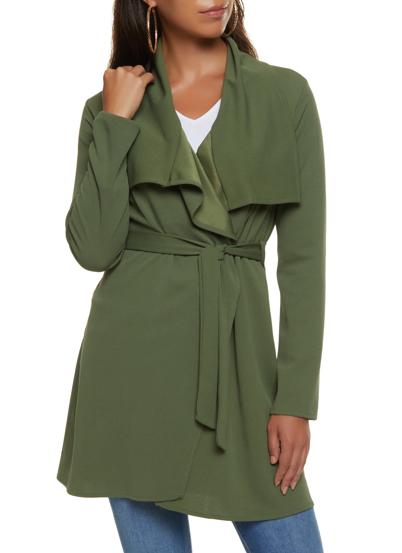 Crepe Knit Draped Collar Wrap Coat sold by Rainbow