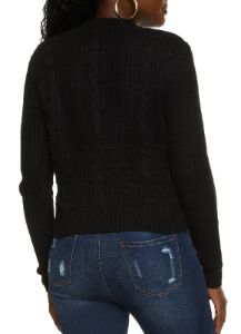 Solid Cable Knit Cropped Cardigan sold by Rainbow