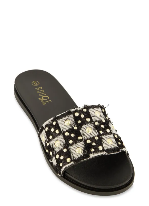 Denim Studded Band Slide Sandals sold by Rainbow