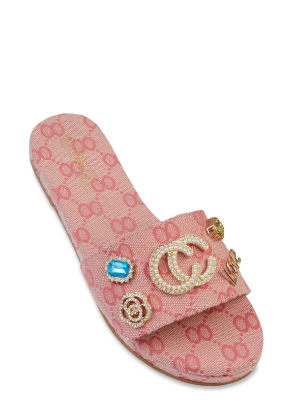 Faux Pearl Rhinestone Embellished Slide Sandals sold by Rainbow