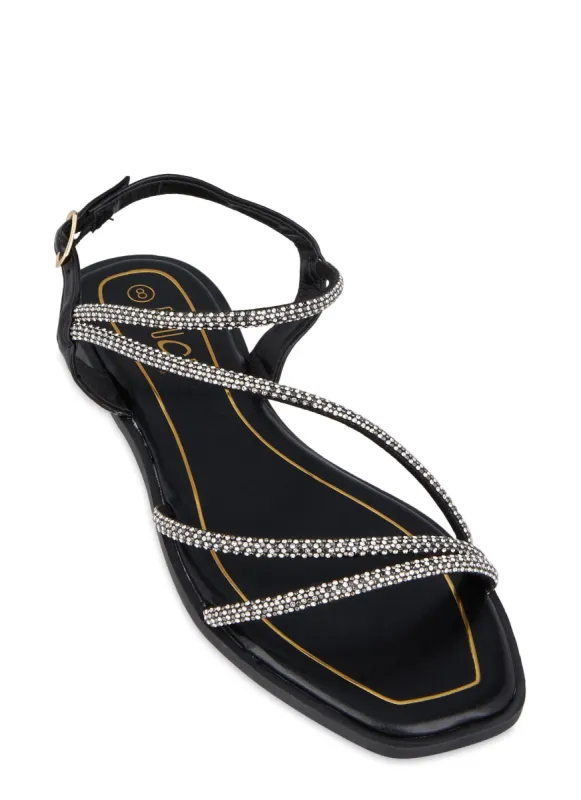 Strappy Rhinestone Ankle Strap Flat Sandals sold by Rainbow
