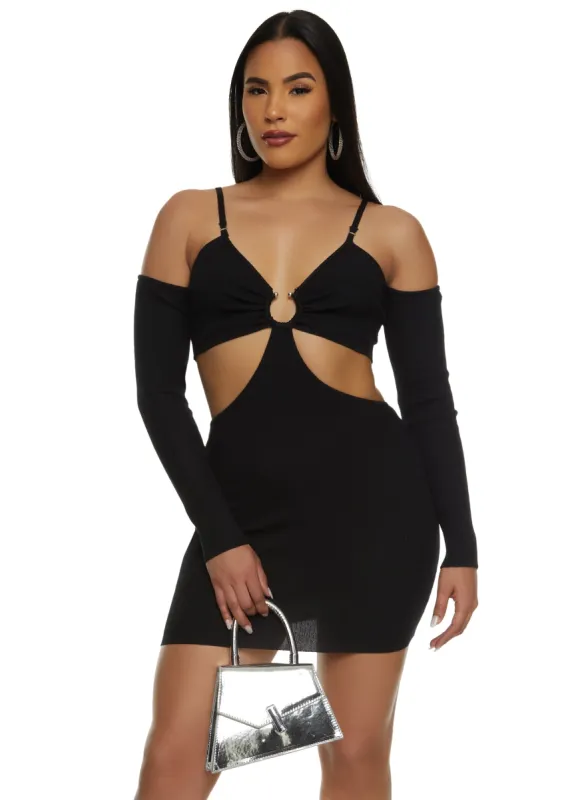Ribbed Cold Shoulder Cut Out Mini Dress sold by Rainbow
