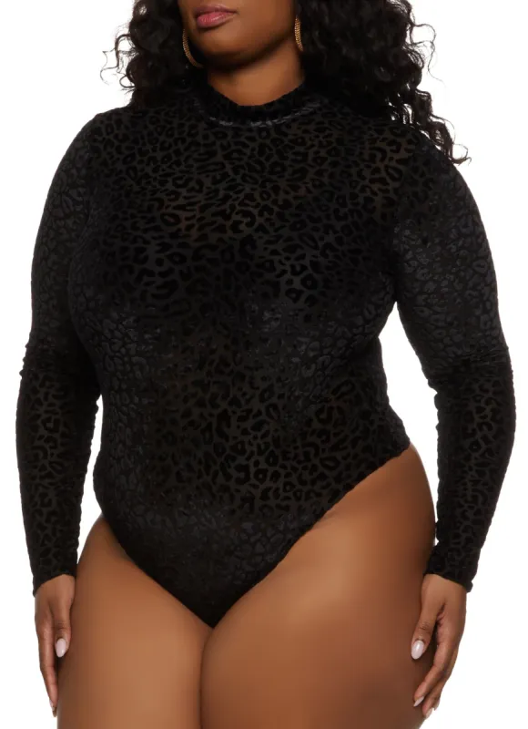 Plus Size Animal Print Velvet Burnout Bodysuit sold by Rainbow