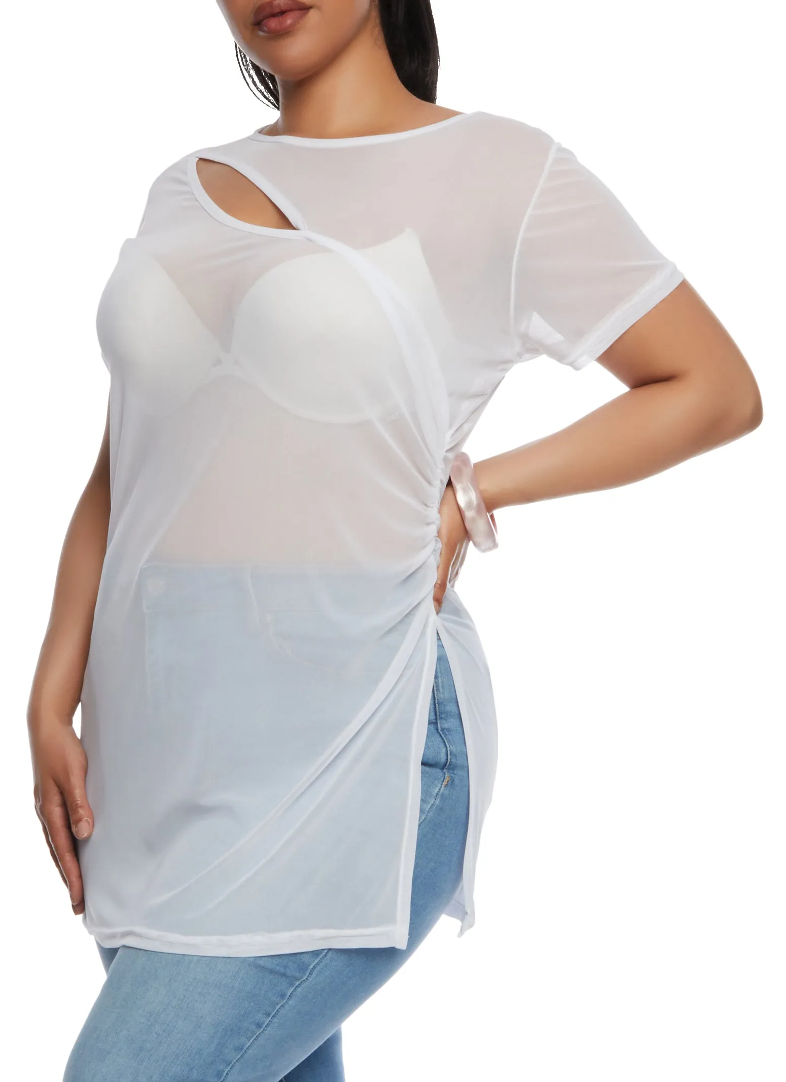 Plus Size Mesh Keyhole Side Slit Tunic Top sold by Rainbow product image thumbnail 2