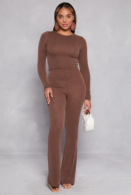 Almost Famous Ribbed Knit High Waist Flare Pants sold by Rainbow